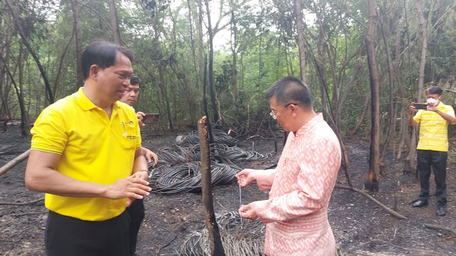 สระบุรี/รองผู้ว่าราชการจังหวัดสระบุรี ลงพื้นที่ห้วยบงแก้ปัญหาการลักลอบเผาสายไฟ