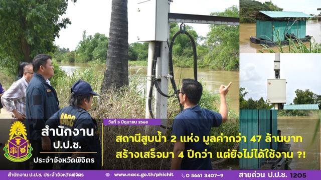 พิจิตร-ความทุกข์ชาวนา! ป.ป.ชพิจิตรเดือดลุยตรวจสถานีสูบน้ำ2แห่งมูลค่ากว่า47 ล้านบาทสร้างเสร็จมา 4 ปีกว่าแต่ยังไม่ได้ใช้งาน