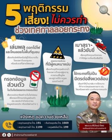 สำนักงานตำรวจแห่งชาติ แนะนำ 5 พฤติกรรมเสี่ยง ที่ไม่ควรทำช่วงเทศกาลลอยกระทง