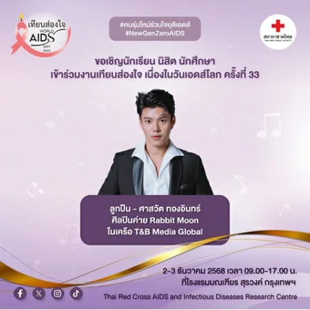 “ลูกปืน ศาสวัต” ศิลปินจาก ค่าย Rabbit Moon เชิญชวนนักเรียน นักศึกษาร่วมงาน“งานเทียนส่องใจเนื่องในวันเอดส์โลกครั้งที่ 33”ประจำปี2568
