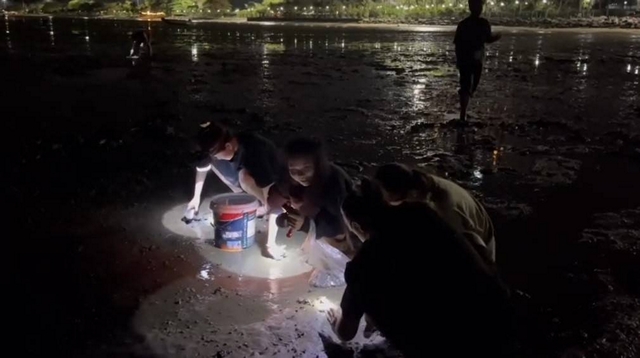 ชลบุรี-นทท. แห่หาหอย ชายหาดนาเกลือ หลังน้ำทะเลลดด้วยบรรยากาศคึกคักรับลมทะเล