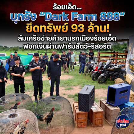 ร้อยเอ็ด…บุกรัง “Dark Farm 888” ยึดทรัพย์ 93 ล้าน! ล้มเครือข่ายค้ายานรกเมืองร้อยเอ็ด ฟอกเงินผ่านฟาร์มสัตว์-รีสอร์ต